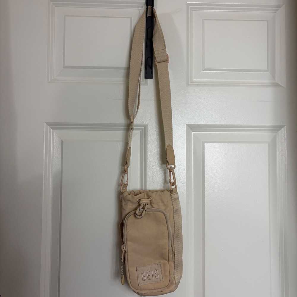 BEIS Sport Sling Bag Beige Crossbody Water Bottle Pocket Utility Travel Pouch